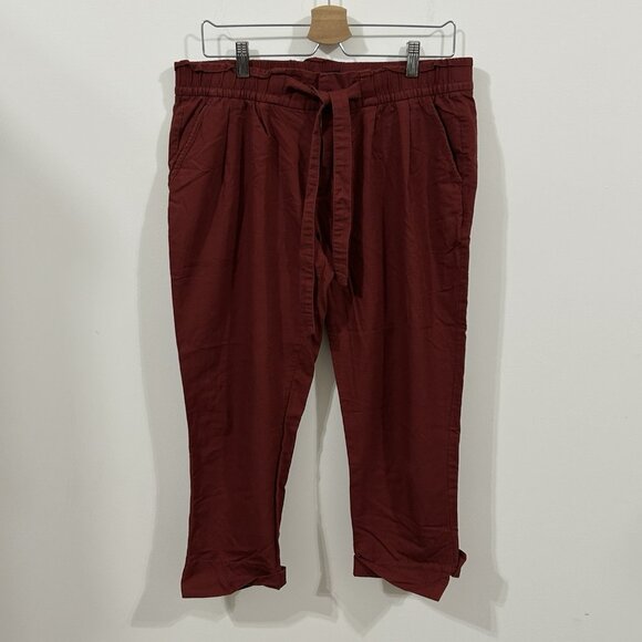 GAP Women’s Paperbag Pants Sz 10 Dark Red Taper Zip Tie Waist Pockets Pre-Owned - Picture 1 of 13